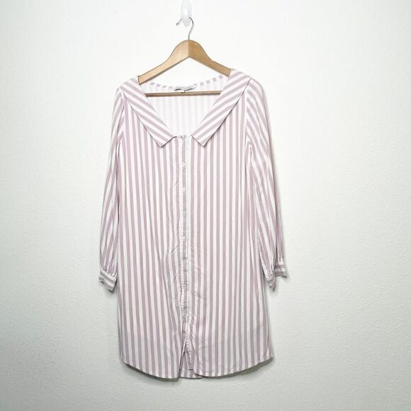Cupcakes & Cashmere Women’s Pink White Striped Button Up Long Sleeve Dress Sz XS - Picture 1 of 9